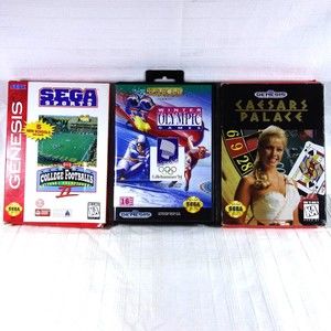 Genesis Cartridge Lot 3 Games and Case/Boxes-College Football, Olympic, Caesars